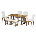 Ensemble de salle à manger 6 pièces avec banc pour 6, ensemble de table de cuisine avec tiroir de rangement et 4 chaises de salle à manger rembourrées