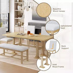 Ensemble de salle à manger 6 pièces avec banc pour 6, ensemble de table de cuisine avec tiroir de rangement et 4 chaises de salle à manger rembourrées