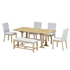 Ensemble de salle à manger 6 pièces avec banc pour 6, ensemble de table de cuisine avec tiroir de rangement et 4 chaises de salle à manger rembourrées