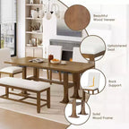 Ensemble de salle à manger 6 pièces avec banc pour 6, ensemble de table de cuisine avec tiroir de rangement et 4 chaises de salle à manger rembourrées