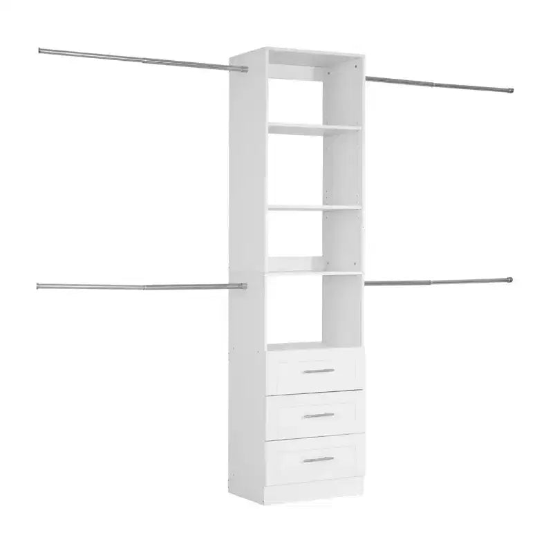 VEVOR Closet System with 3 Drawers, Adjustable Height Wooden Closet Organizers, Modern Walk-in Wardrobe Organization, White