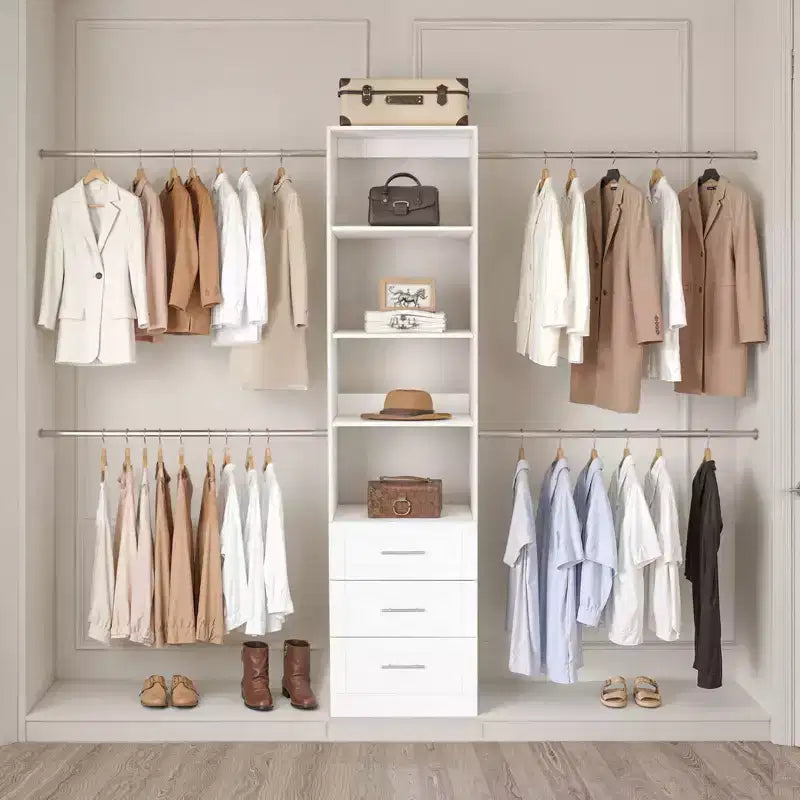VEVOR Système de rangement pour dressing avec 3 tiroirs, Organisateurs de placard en bois à hauteur réglable, Organisation de dressing moderne, Blanc