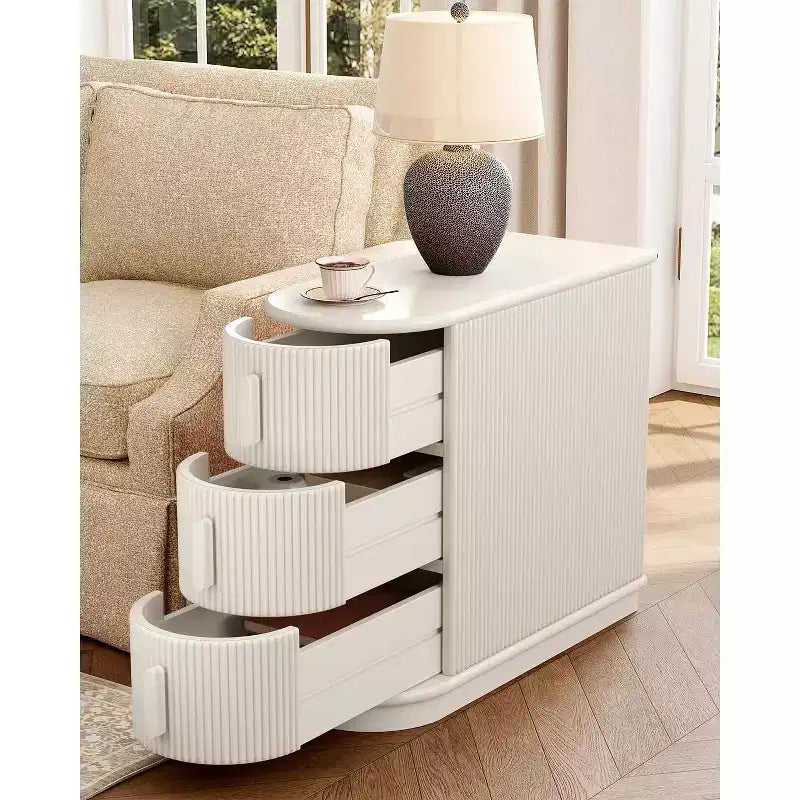 Lantine End Table with 3 Drawers, No Assembly Mid-Century Modern Sofa Side Table for Living Room, Slim Nightstand for Bedroom, White