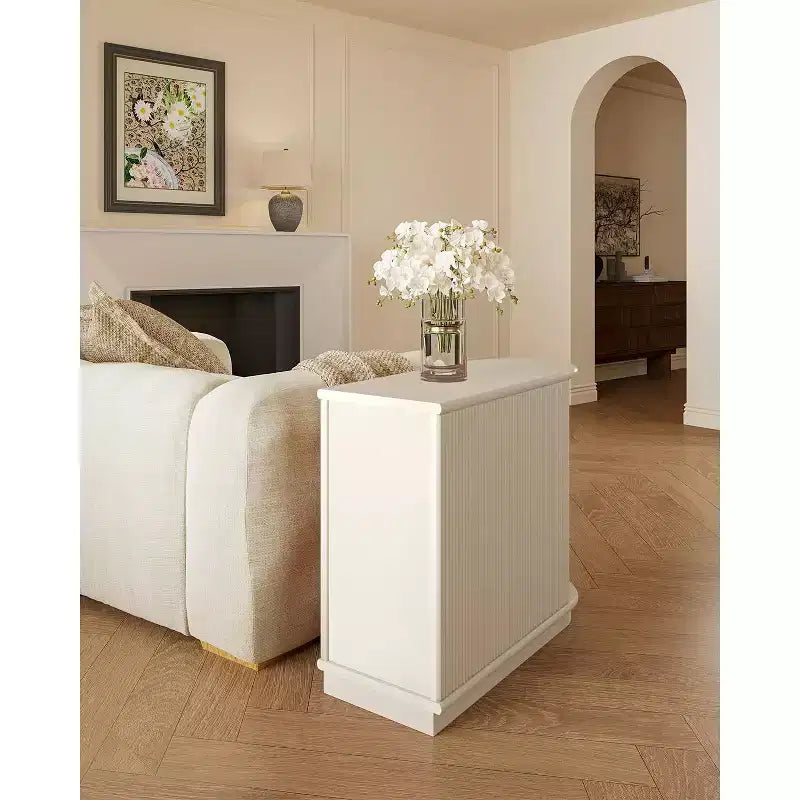 Table d'appoint Lantine à 3 tiroirs, sans assemblage, table d'appoint de style Mid-Century moderne pour salon, table de chevet étroite pour chambre, blanc