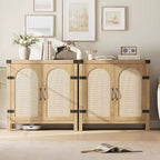 Bahut en rotin, buffet de rangement de style ferme avec accents en bois bohème, bar à café parfait pour la cuisine, la salle à manger et le salon, couloir