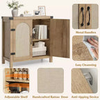 Bahut en rotin, buffet de rangement de style ferme avec accents en bois bohème, bar à café parfait pour la cuisine, la salle à manger et le salon, couloir