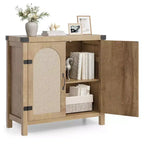 Bahut en rotin, buffet de rangement de style ferme avec accents en bois bohème, bar à café parfait pour la cuisine, la salle à manger et le salon, couloir