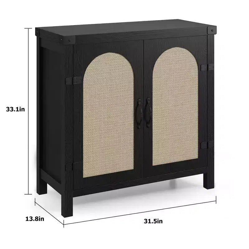Bahut en rotin, buffet de rangement de style ferme avec accents en bois bohème, bar à café parfait pour la cuisine, la salle à manger et le salon, couloir