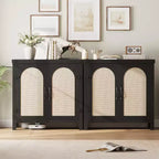 Bahut en rotin, buffet de rangement de style ferme avec accents en bois bohème, bar à café parfait pour la cuisine, la salle à manger et le salon, couloir