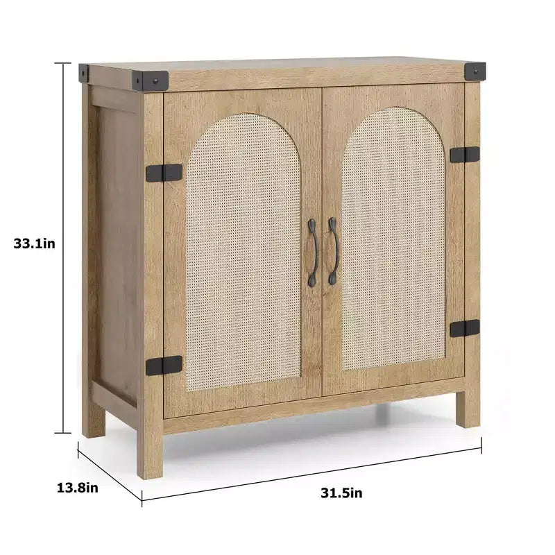 Bahut en rotin, buffet de rangement de style ferme avec accents en bois bohème, bar à café parfait pour la cuisine, la salle à manger et le salon, couloir