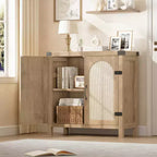 Bahut en rotin, buffet de rangement de style ferme avec accents en bois bohème, bar à café parfait pour la cuisine, la salle à manger et le salon, couloir