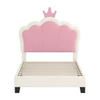 Lit de princesse rembourré MAYEERTY double avec tête de lit et pied de lit en forme de couronne pour chambre à coucher, rose crème