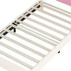 Lit de princesse rembourré MAYEERTY double avec tête de lit et pied de lit en forme de couronne pour chambre à coucher, rose crème