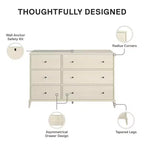 JVNOXK Commode 6 tiroirs style moderne du milieu du siècle ivoire, meuble de rangement Farnsworth avec glissières métalliques, bois composite