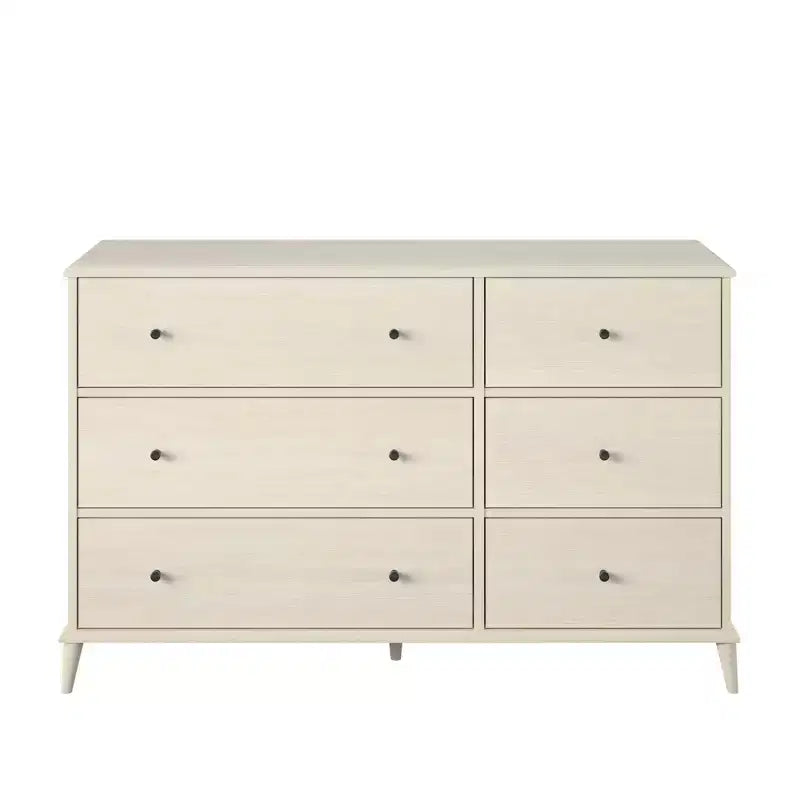 JVNOXK Commode 6 tiroirs style moderne du milieu du siècle ivoire, meuble de rangement Farnsworth avec glissières métalliques, bois composite