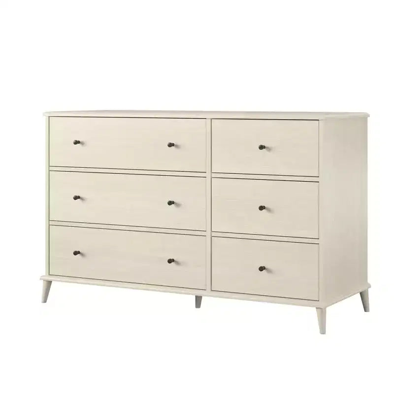 JVNOXK Commode 6 tiroirs style moderne du milieu du siècle ivoire, meuble de rangement Farnsworth avec glissières métalliques, bois composite