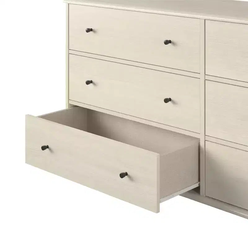 JVNOXK Commode 6 tiroirs style moderne du milieu du siècle ivoire, meuble de rangement Farnsworth avec glissières métalliques, bois composite