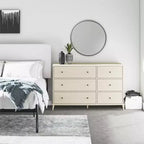 JVNOXK Commode 6 tiroirs style moderne du milieu du siècle ivoire, meuble de rangement Farnsworth avec glissières métalliques, bois composite