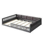 Bellemave Lit plateforme rembourré en bois, taille double, avec barrière de sécurité et oreiller, pas besoin de sommier tapissier, construction robuste en pin, gris