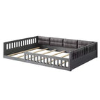 Bellemave Lit plateforme rembourré en bois, taille double, avec barrière de sécurité et oreiller, pas besoin de sommier tapissier, construction robuste en pin, gris