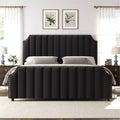 California King Size Platform Bed Frame with 50.2 Tall Headboard, Upholstered Bed with Vertical Channel Tufted Headboard & Footboard, Nailhead Trim
