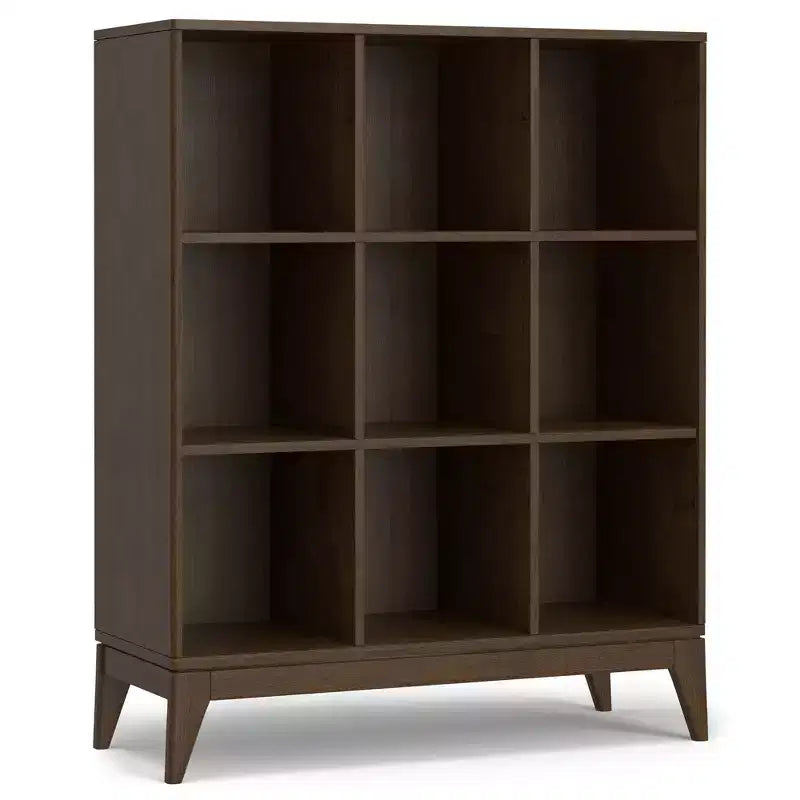 Pearson SOLID HARDWOOD 52 inch x 42 inch Mid Century Modern 9 Cube Storage in Walnut Brown