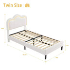 Lit rembourré moderne pour enfants, taille double, avec tête de lit réglable, éclairage d'ambiance RVB et support silencieux (sans sommier), en tissu beige