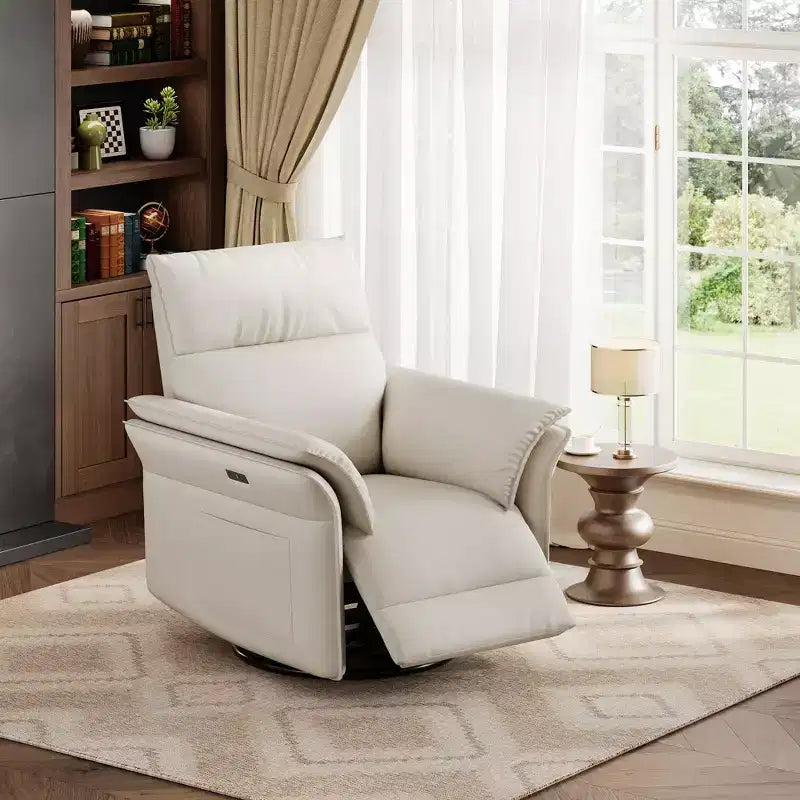 Fauteuil inclinable pivotant pour salon, en chenille ou en similicuir, avec accoudoirs double épaisseur ou incurvés, dossier rembourré
