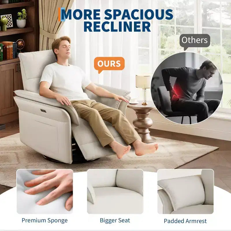 Fauteuil inclinable pivotant pour salon, en chenille ou en similicuir, avec accoudoirs double épaisseur ou incurvés, dossier rembourré