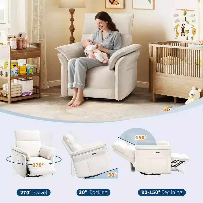 Fauteuil inclinable pivotant pour salon, en chenille ou en similicuir, avec accoudoirs double épaisseur ou incurvés, dossier rembourré