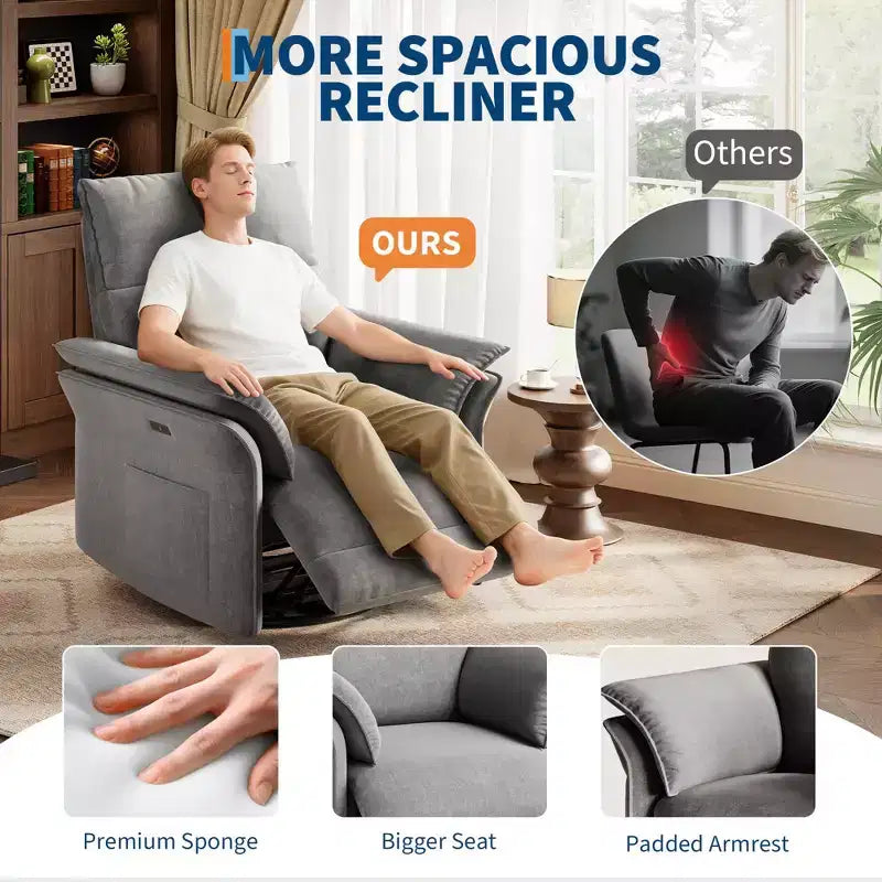 Fauteuil inclinable pivotant pour salon, en chenille ou en similicuir, avec accoudoirs double épaisseur ou incurvés, dossier rembourré