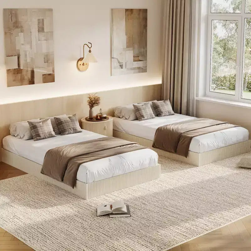 Cadre de lit en bois, lit plateforme avec design cannelé, robuste, élégant et silencieux, montage facile, aucun sommier tapissier requis, silencieux