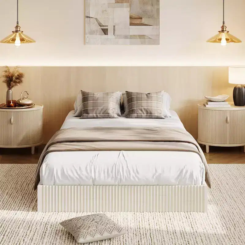 Cadre de lit en bois, lit plateforme avec design cannelé, robuste, élégant et silencieux, montage facile, aucun sommier tapissier requis, silencieux