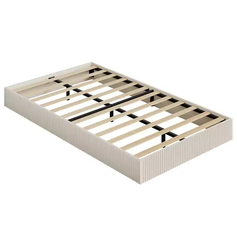 Cadre de lit en bois, lit plateforme avec design cannelé, robuste, élégant et silencieux, montage facile, aucun sommier tapissier requis, silencieux