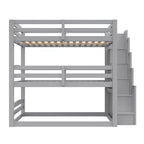 Luxystar Lit superposé triple en bois de taille standard avec escalier de rangement