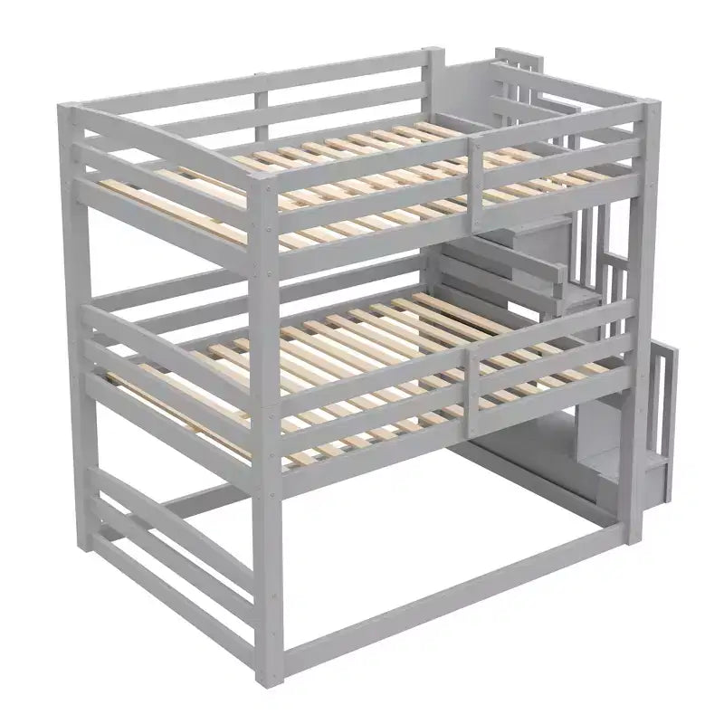 Luxystar Lit superposé triple en bois de taille standard avec escalier de rangement