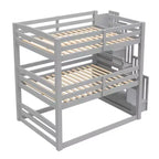 Luxystar Lit superposé triple en bois de taille standard avec escalier de rangement