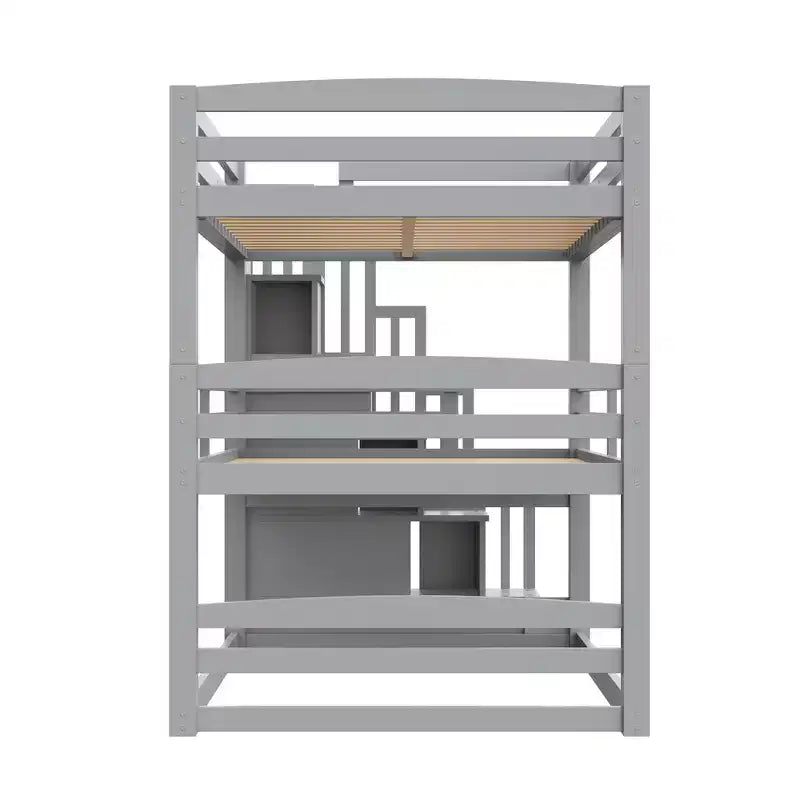 Luxystar Lit superposé triple en bois de taille standard avec escalier de rangement
