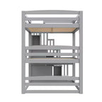 Luxystar Lit superposé triple en bois de taille standard avec escalier de rangement