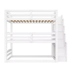 Luxystar Lit superposé triple en bois de taille standard avec escalier de rangement
