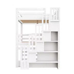 Luxystar Lit superposé triple en bois de taille standard avec escalier de rangement
