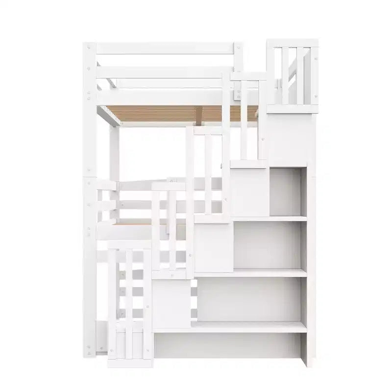 Luxystar Lit superposé triple en bois de taille standard avec escalier de rangement