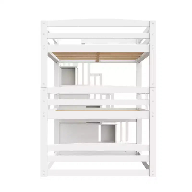 Luxystar Lit superposé triple en bois de taille standard avec escalier de rangement
