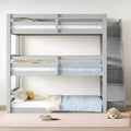 Luxystar Full Size Wooden Triple Bunk Bed with Storage Staircase