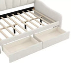 Lit de repos pleine grandeur avec rangement, canapé-lit rembourré en velours avec 2 tiroirs, cadre de lit de repos moderne avec dossier en forme de coquille