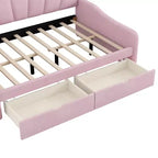 Lit de repos pleine grandeur avec rangement, canapé-lit rembourré en velours avec 2 tiroirs, cadre de lit de repos moderne avec dossier en forme de coquille