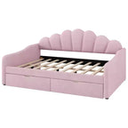Lit de repos pleine grandeur avec rangement, canapé-lit rembourré en velours avec 2 tiroirs, cadre de lit de repos moderne avec dossier en forme de coquille