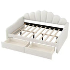Lit de repos pleine grandeur avec rangement, canapé-lit rembourré en velours avec 2 tiroirs, cadre de lit de repos moderne avec dossier en forme de coquille
