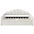 Lit de repos pleine grandeur avec rangement, canapé-lit rembourré en velours avec 2 tiroirs, cadre de lit de repos moderne avec dossier en forme de coquille