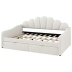 Lit de repos pleine grandeur avec rangement, canapé-lit rembourré en velours avec 2 tiroirs, cadre de lit de repos moderne avec dossier en forme de coquille